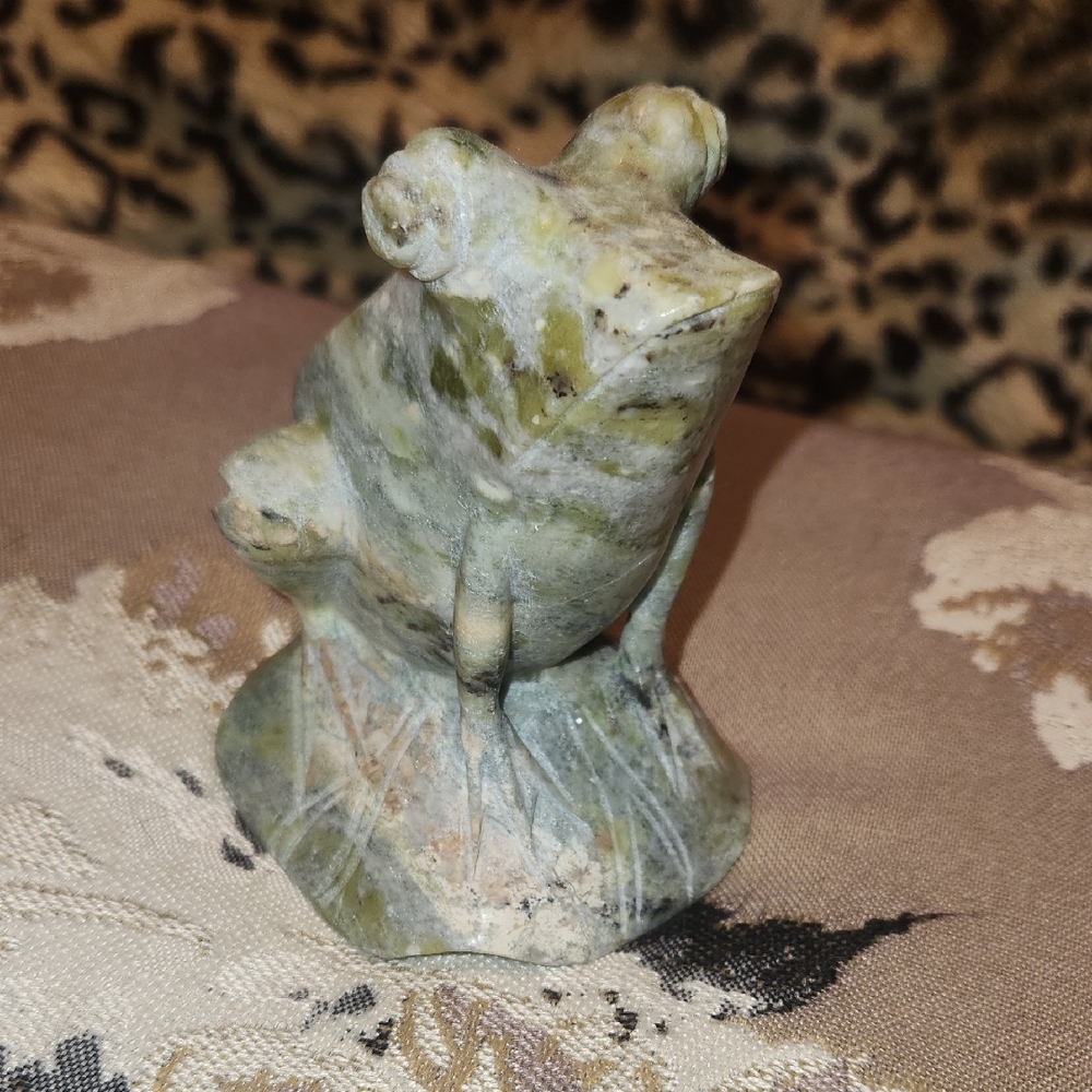Green Stone Frog Figurine